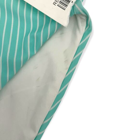 Chelsea28 High Rise High Cut Bikini Bottom Teal Blue Green Stripe Medium NWT - Picture 2 of 4